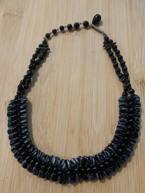 Vintage Black Striped Twisted Lucite Choker Necklace